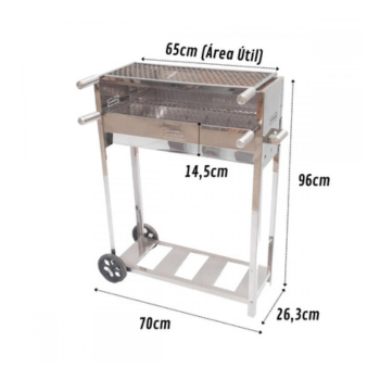 Churrasqueira de Inox Espetinho Carrinho Churrasco Móvel 2 Grelhas